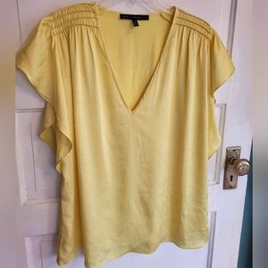 White House Black Market Yellow Flutter  Sleeve Blouse XL
